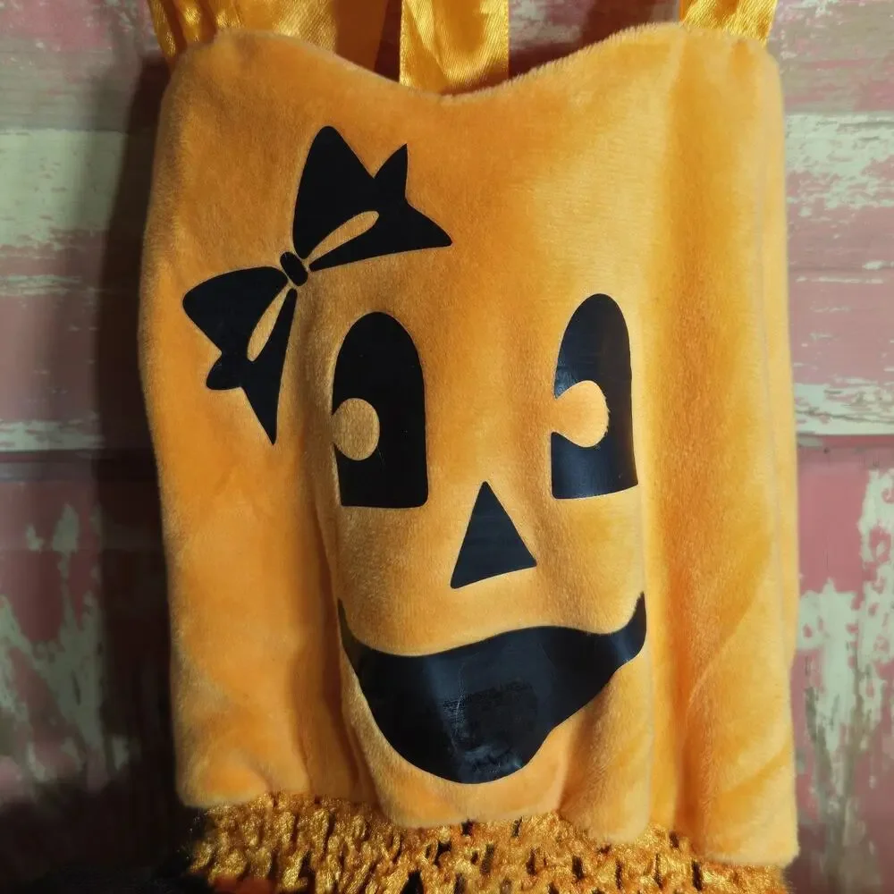Halloween Costume Pumpkin‎ Dress Orange Black Tulle Skirt Dress Toddler M 3T ?